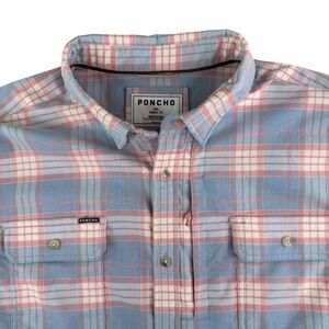 Poncho Shirt Mens 3XL Flannel Plaid Regular Fit Magnetic Pockets Button Green